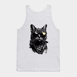 Cool Black Cat with Shades Tank Top